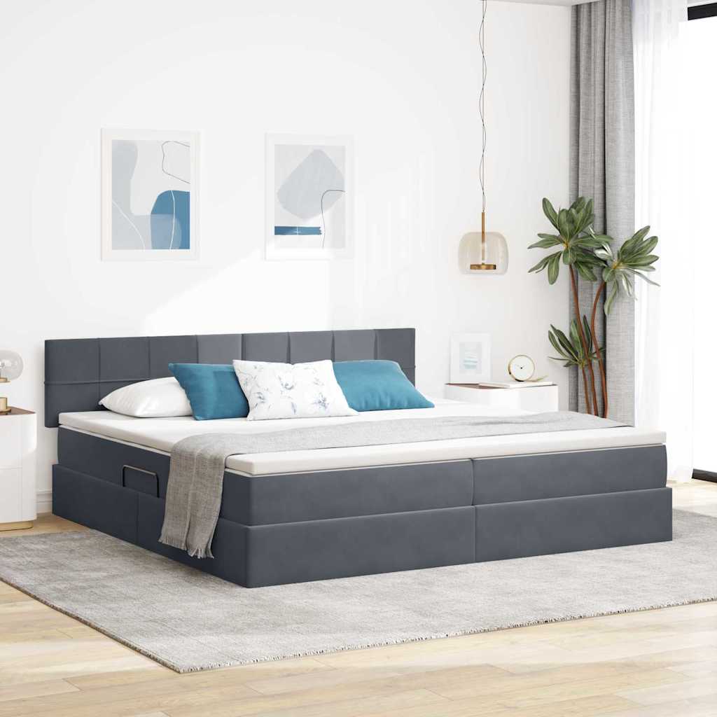 Storage Bed with Mattress Dark Gray 200 x 200 cm Velvet