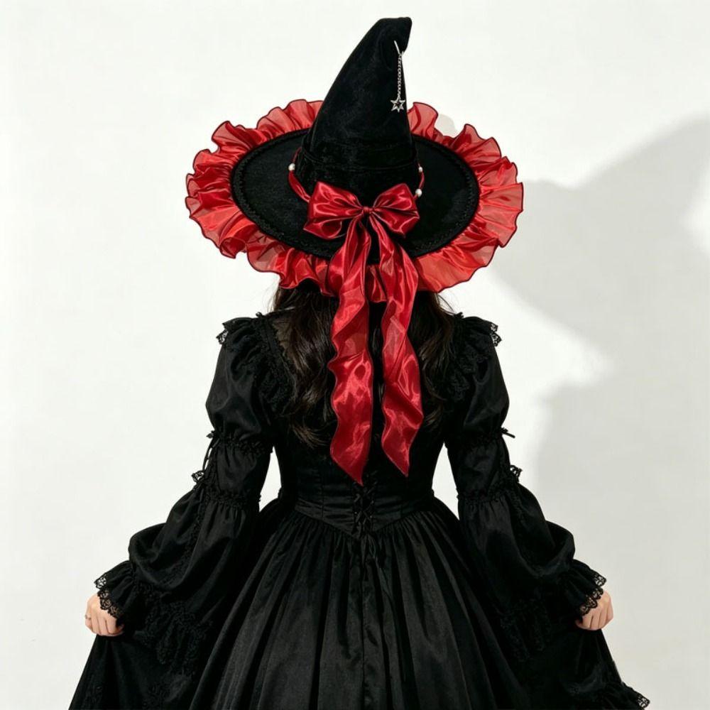 Lace Lolita Witch Hat Star Pendant Cosplay Accessories Party Props Masquerade Cap  Women's Costume