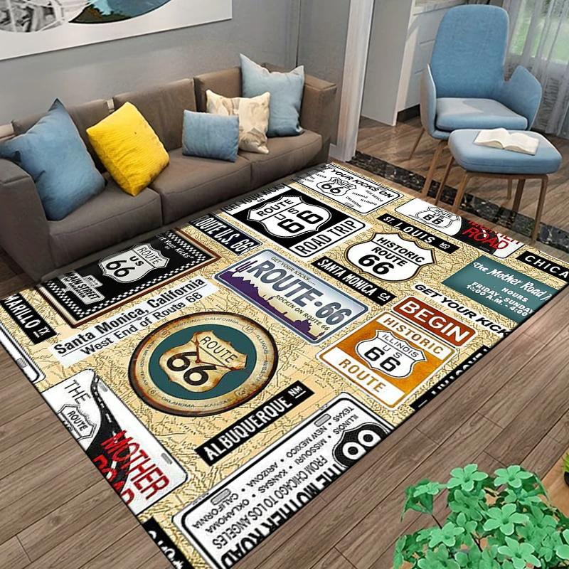 Historic Route 66 Carpet Mother Road Area Rug for Home Bathroom Living Room Table Bedroom Sofa Doormat Decor, Non-slip Floor Mat