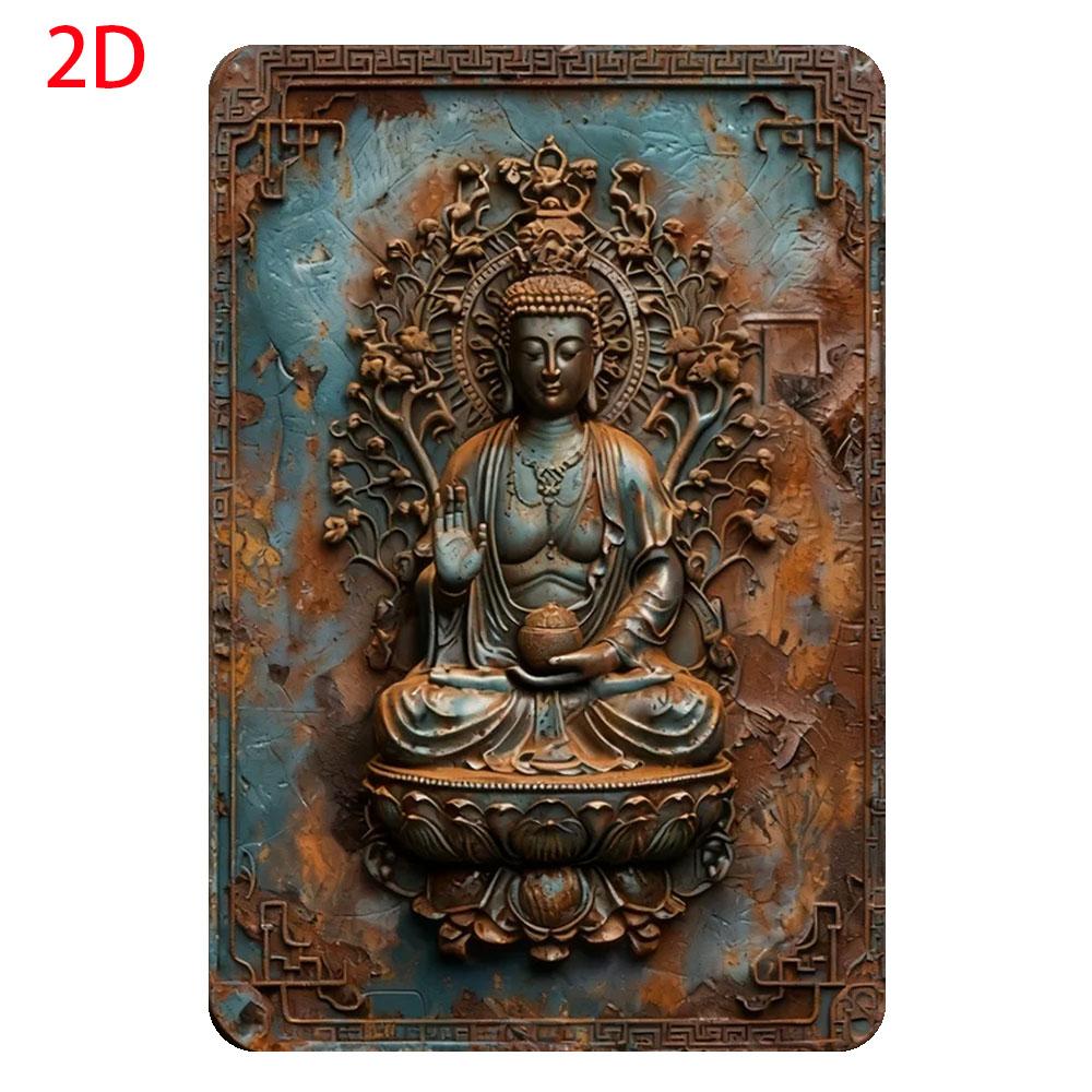 Tin SignVintage Golden Leaf Buddha Aluminum Wall Sign Retro Metal Decor For Home GardenPerfect For Room Decor