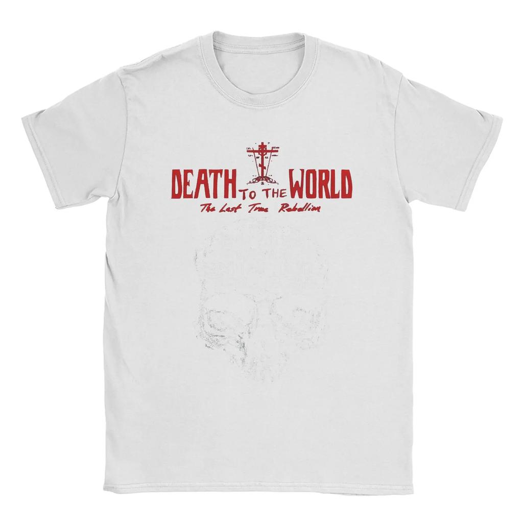 Vintage Russian Orthodox Saying Inscriptions Skull T-Shirts Men O Neck Cotton T Shirt Death To World Tee Plus Size Clothing