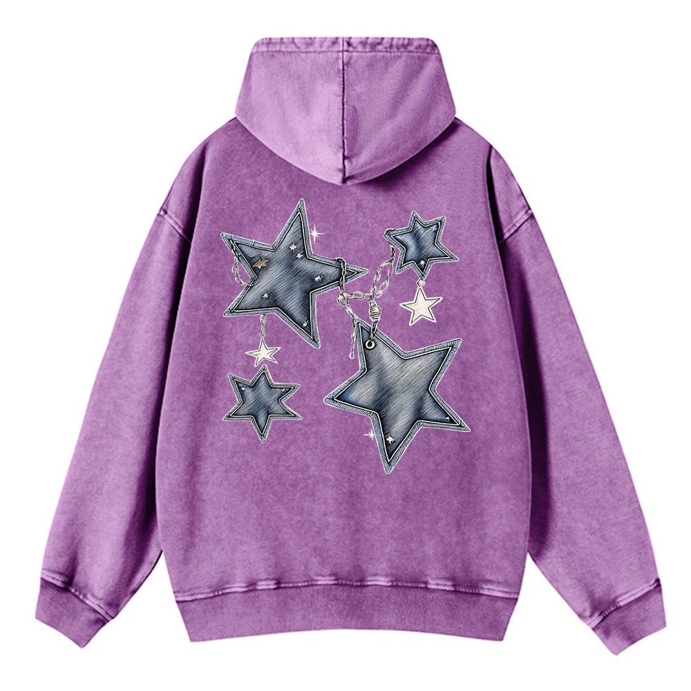 Podzimní Dámské Prané Mikiny s Potiskem Pentagramu a Řetězů Streetwear Teplé Nadměrné Bavlněné Pulovry Oblečení