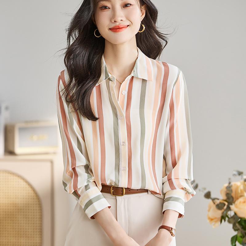 

Весенне-осенняя женская модная полосатая офисная рубашка с длинным рукавом