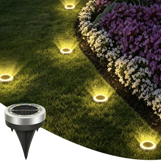 Solar Ground Lights, Glass In-Ground Landscape Lighting, Auto On/Off Waterproof LED Lawn Lamp for Garden Patio Walkway