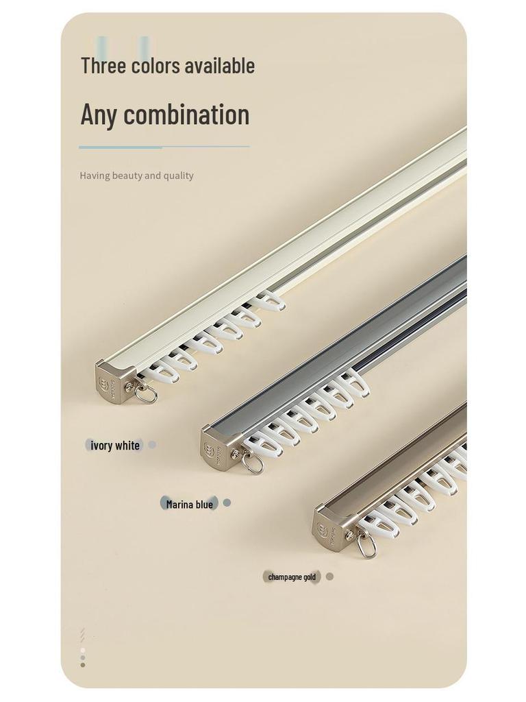 Double Track Silent Glider Curtain Rail, Aluminum Alloy, Top Mount