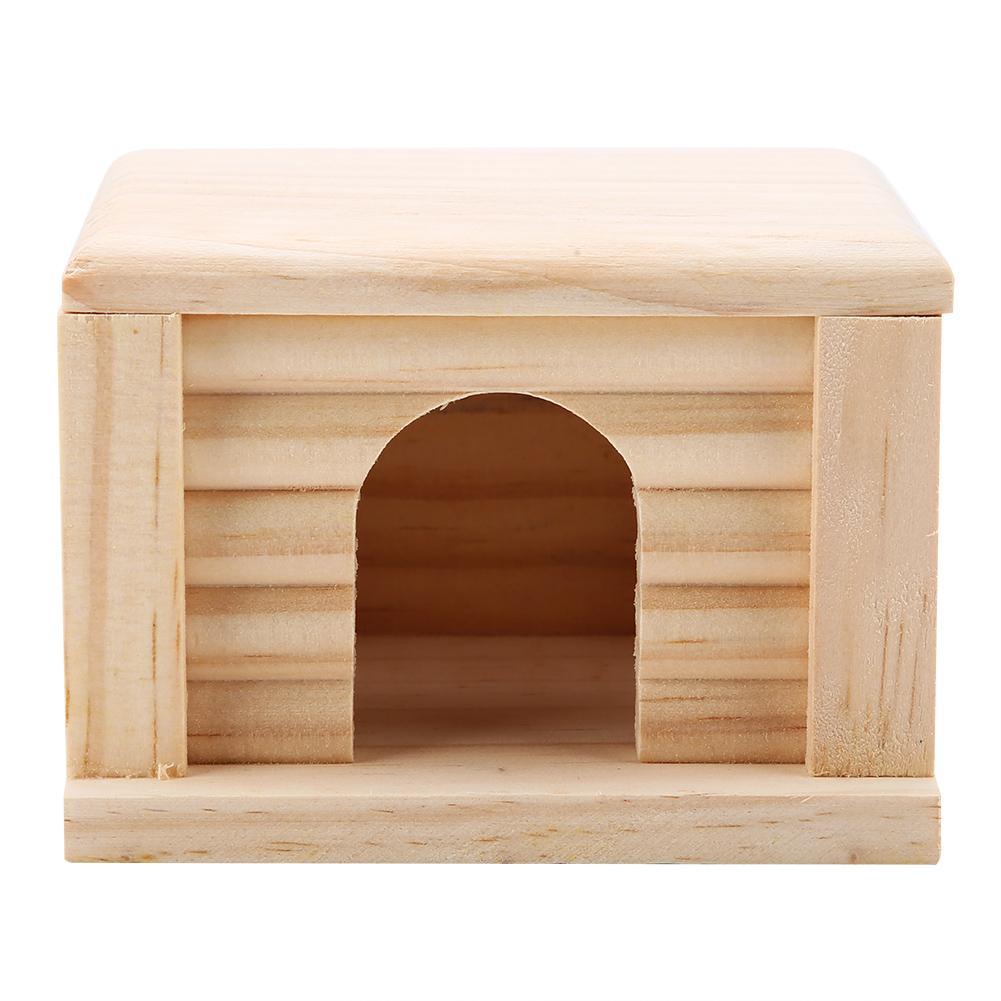 1Pc Natural Wooden Hamster House Flat Top Cabin Rat Hut Mouse Cage for Small Pet Toys