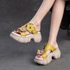 Zapatillas de cuero genuino a la moda con suela gruesa y punta abierta para exteriores, zapatos de plataforma para mujer