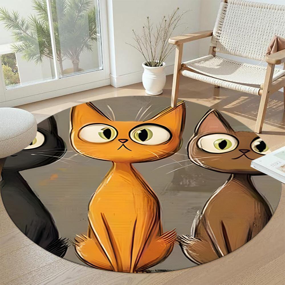 Cat Round Office Rug Perfect for Living Rooms Hallway Balcony Playrooms Anti-slip Round Rug Anime Office Decor