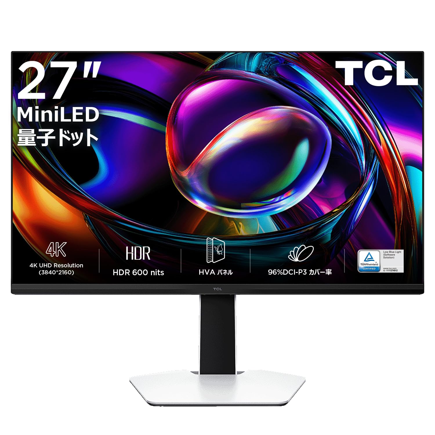 

TCL Quantum Dot Mini LED Monitor 27 Inch 27G74 4K LCD HVA Panel Anti-Gloss HDR600 HDMI USB VerticalHorizontal Rotation Height Adjustable FreeSync