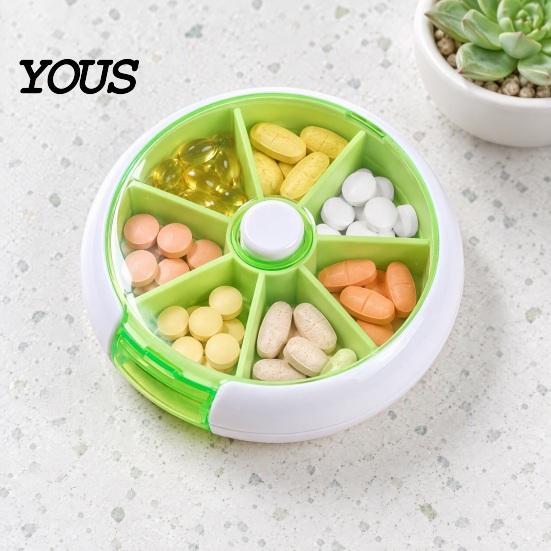 Daily Pill Management Tool 7 Day Organizer, Portable Rotary Case, Cute Fruit Style Vitamin Holder for Trips Compact ABS Container Travel And