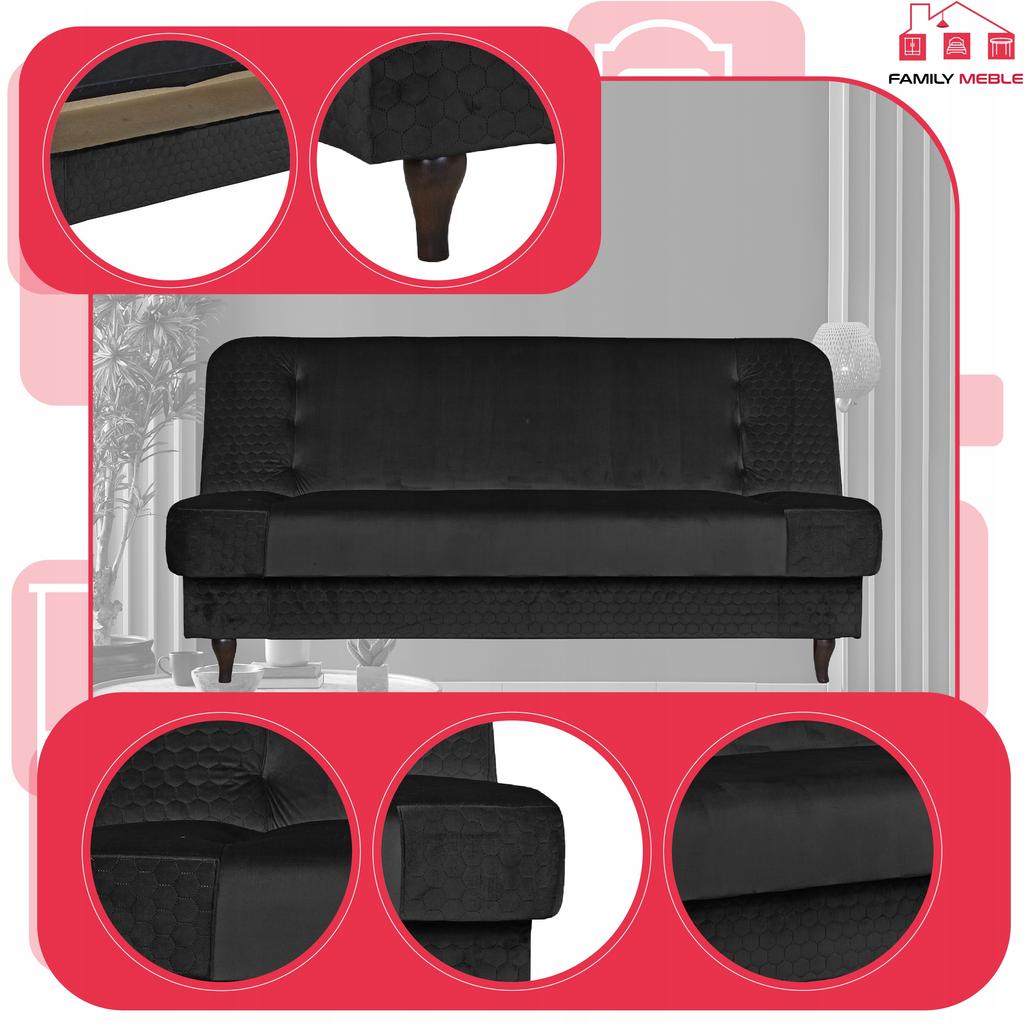 Kanapa sofa Iza rozkładana wersalka spania bonell łóżko Family meble czarny