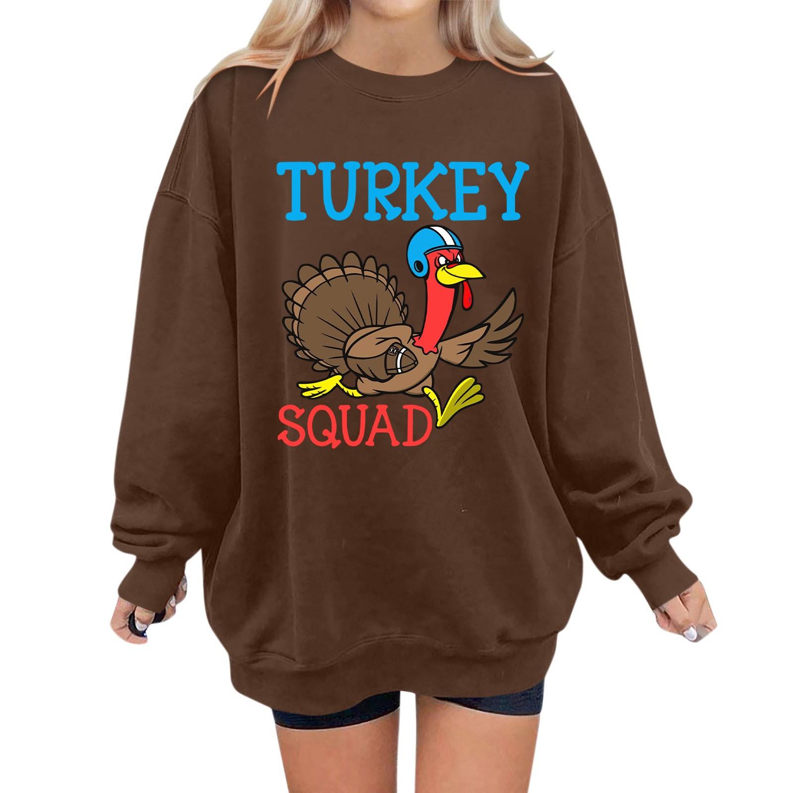 

Женская мода повседневная толстовка с длинным рукавом и принтом ко Дню благодарения M коричневый