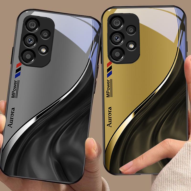 Water Flow Pattern For Samsung Galaxy S 8 9 10 20 Plus 21 FE 22 23 24 Ultra S7 Edge Black Tempered Glass Phone Case Hard Shell