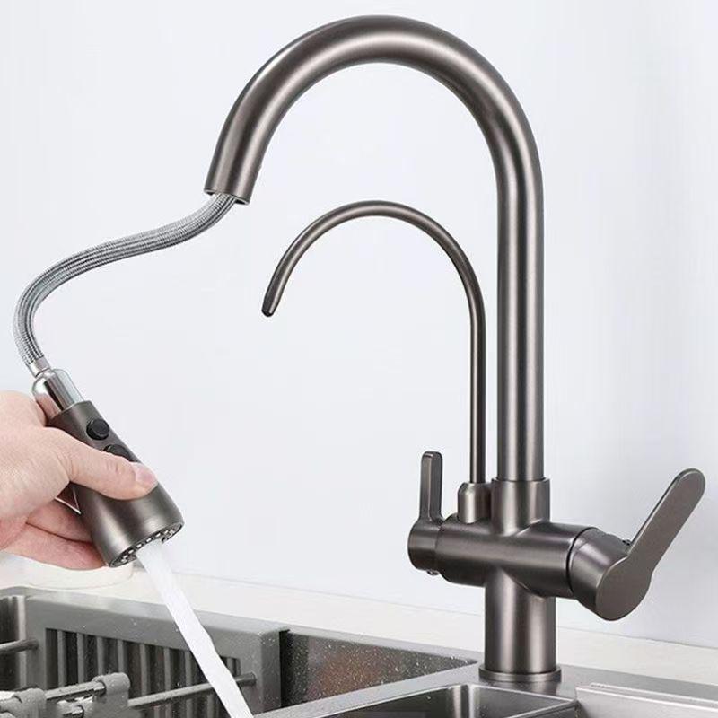 All-Copper 3-in-1 Pull-Out Kitchen Faucet with Hot, Cold, and Pure Water Options