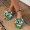 Foreign Trade 2025 Spring New European and American Large-size Flat-bottomed Bow One-word Sandals Fashionable Versatile Color Matching Sand