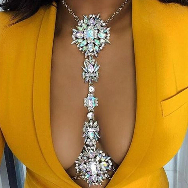 Luxury   Gem Pendant Harness Body Chain Necklace Bikini Jewelry
