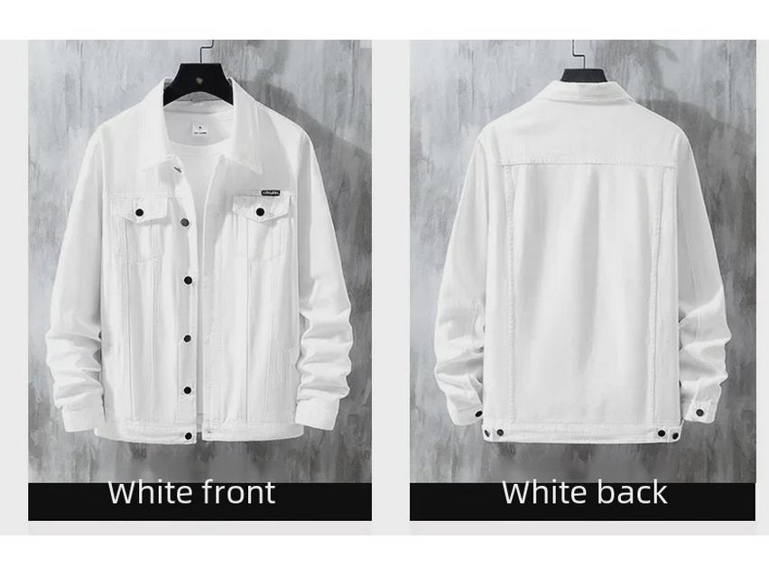 Men's Casual Denim Jacket - White & Black, 2022 Spring/Autumn Collection, Solid Color, Trendy All-Match Design