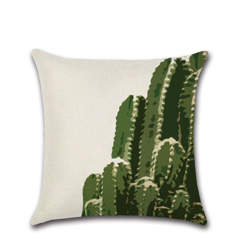 Premium Quality Cotton Linen Square Pillow Cover Featuring Tropical Cactus Design