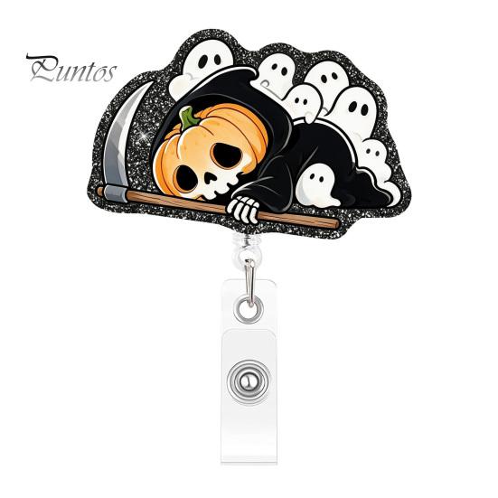 Holiday Badge Accessory Halloween Retractable Reel, Cute Pumpkin And Grim Reaper Design, Acrylic Clip for Nurses Smooth Pull Cord Nurse Doctor Teacher