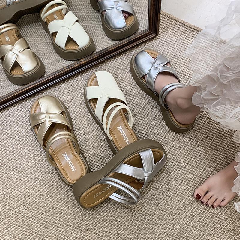 Retro Sandals Hollowed Out and Breathable, Two Slippers To Wear Outside 2025 Summer New French Style with Skirt Bag Head and Half Slippers