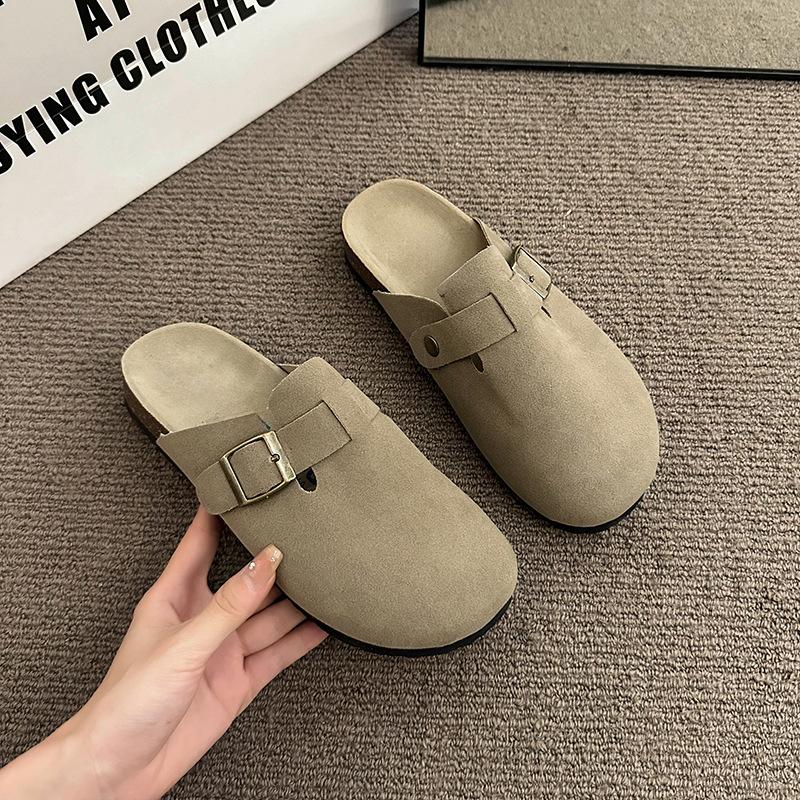 

Сумка с плоским дном, полутапочки с круглой головкой, обувь на мягкой подошве, новинка 2025 года, уличная, ленивая, универсальная, однотонные сандалии 40