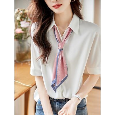 Summer New White Short-sleeved Chiffon Shirt Women's Design Niche Shirt Top Summer