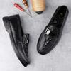 Fashion Genuine Leather Metal Buckle Loafers Crocodile Pattern Men Slip on Shoes Business Man Casual Shoes Stylish Male Driving Footwear