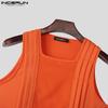 INCERUN Men Summer U Neck Sleeveless Mesh Sheer Stitching Fitted Tank Tops