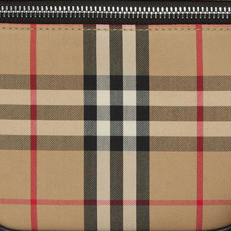 Burberry Verstellbarer Crossbody-Gurt Reißverschluss Karierte Baumwolle und Leder Umhängetasche Herren Umhängetasche Beige 80629451