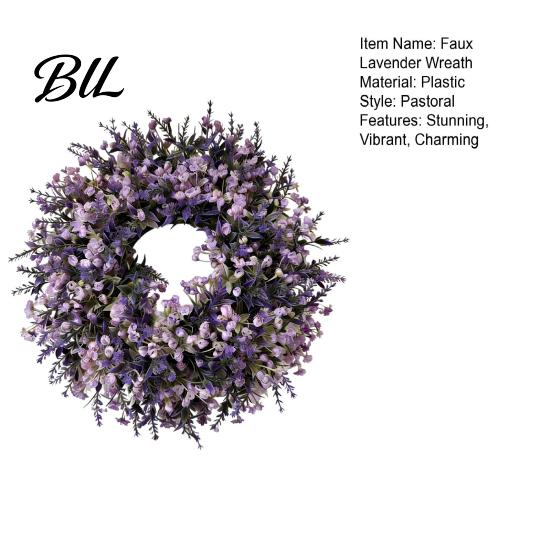 Décoration Lavande Fausse Couronne Artificielle pour Porte d'Entrée Printemps Été Arrangement de Fleurs Simulées Violettes Fausses Mur Intérieur Extérieur Porche Fenêtre