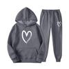 Felpa e Pantaloni da Ginnastica Autunnali Set 2 Pezzi Oversize Tinta Unita Stampa Cuore Felpe con Cappuccio+Pantaloni Jogger Fitness Set Donna Y2k Completi Pantalone