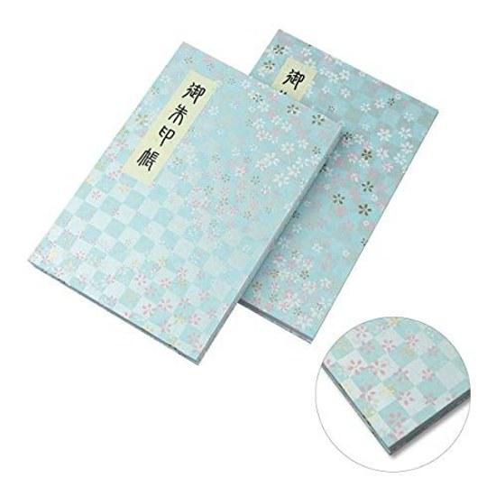 Goshuin book 40 pages accordion style vinyl cover Hoto-do original bookmark included checkered small flower light blue.
