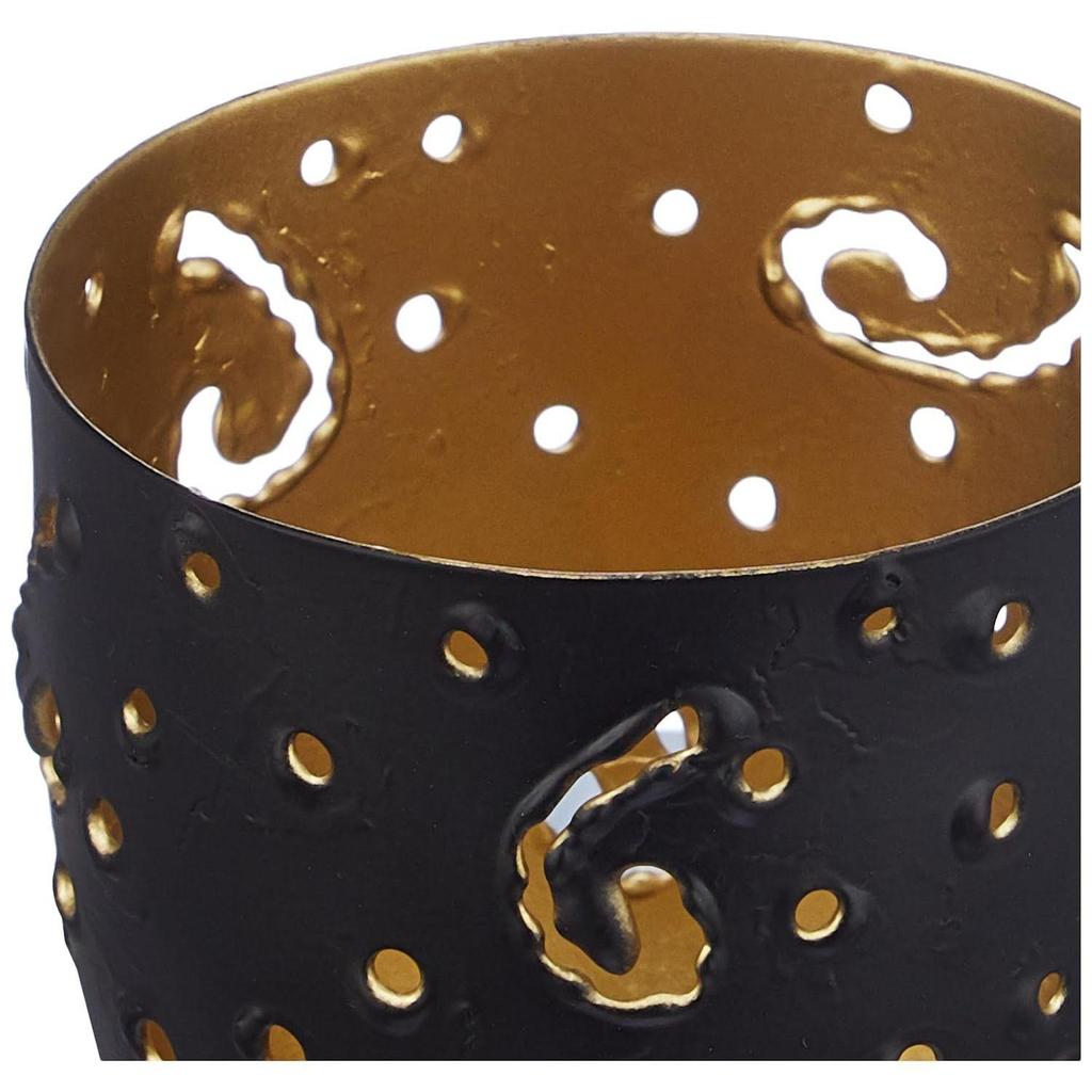 Ornamental Iron Tea Light | Stylish | for Indoors & Outdoors Décor (Matt Black with Gold)