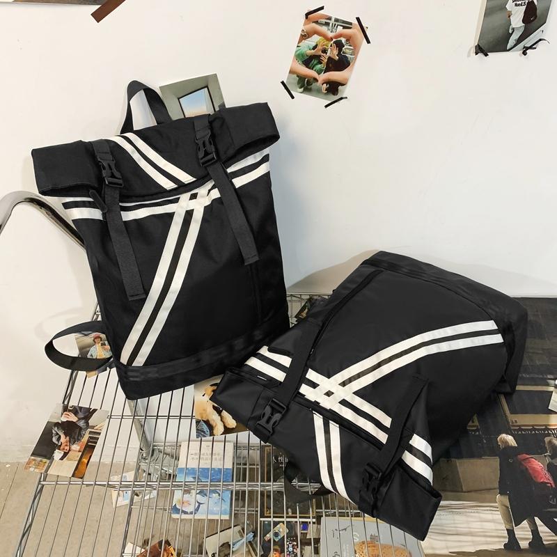 Striped Patchwork Roll-Up Backpack Men Outdoor Fitness Training Sports Bag Student School Bag