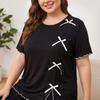 Europäische und amerikanische große Größe lockere und bequeme Loungewear einfarbiger Pyjama mit Schleife kurzärmelige Oberteile und Hosen zweiteiliges Set