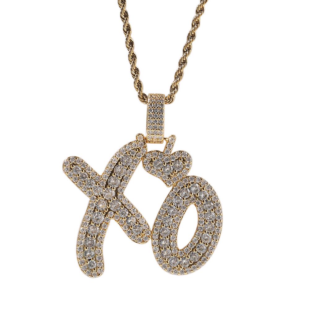 XO Heart Letter Pendant Necklace for Couples – Trendy Hip Hop Style