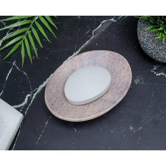Crocon Natural Galenite Soap Tray for Bathroom & Kitchen – Premium Granite Stone Oval Soap Dish with Self-Draining Waterfall (Size: 5x4 Inches)
