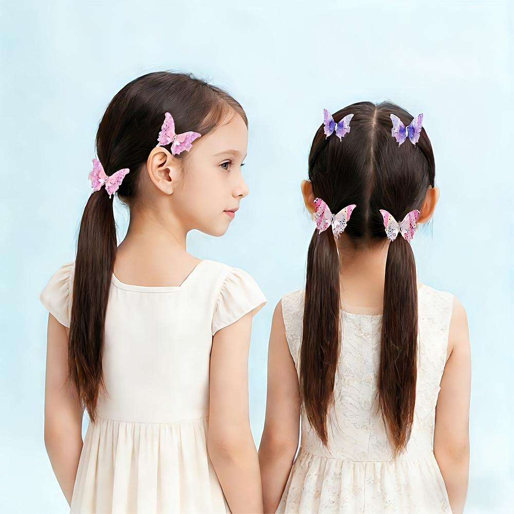 6Pcs Double Butterfly Hairpin Girls Cute Color Gradual Change Color Butterfly Edge Clip Duck Bill Clip Suitable for Daily
