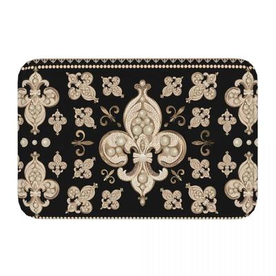 Fleur De Lys Bedroom Mat Luxury Pearl And Gold Ornament Cool Rug Home Doormat Kitchen Carpet Entrance Door
