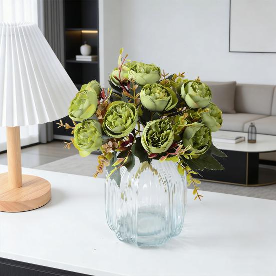 6 Heads Artificial Rose Flower Faux Silk Rose Bouquets with Leaf for Wedding Home Office Indoor Outdoor Decor