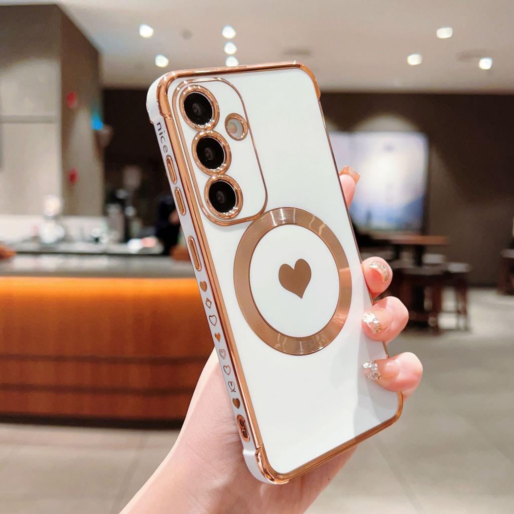 Suitable for Samsung S25ULTRA Magnetic Plating Love Mobile Phone Case S23 Silicone All Inclusive S24 Protective Case