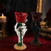 Atmospheric Candle Trough Halloween Skeleton Hand Rose Holder, Gothic Resin Decorative Ornament Spooky Centerpiece for Home Table Decor, Dark