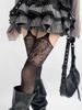 Summer New Black Long Socks Lace Garters Stockings Women's Sexy Hollow-out Thigh High Socks Punk Uniform JK Fishnet Stockings