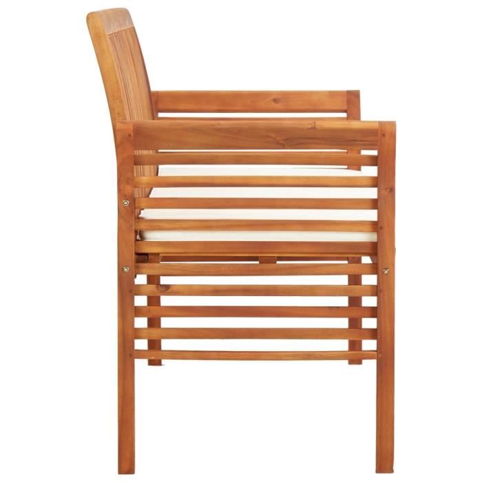 Banc de jardin - vidaXL - 3 places - Bois d'acacia massif - Coussin crème - Résistant aux intempéries