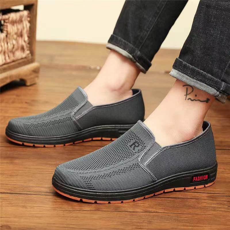 

Spring and summer men s singlelayer flying woven cloth shoes men s casual single shoes flatsoled old Beijing cloth shoes breathable with one pedal 44