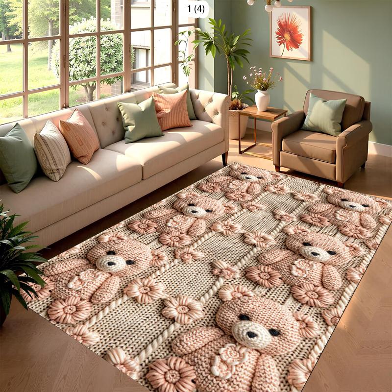 

Adorable Warm 3D Knitted Bear Pattern Soft Plush Area Rug Non-Slip Decorative Carpet for Bedroom Living Room Nursery 40X60cm
