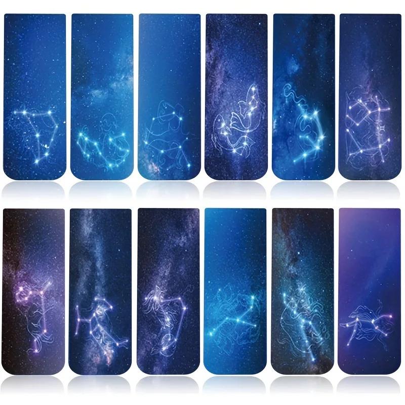 12 Pieces of Magnetic Bookmarks, Space and Starry Sky Bookmarks, Magnetic Folder Tags, Bookmarks, Book Enthusiasts
