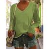 JPNTKY Women's Fashion Casual Solid Color Print V-Neck Long Sleeve Blouses & Shirts