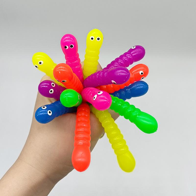 6PCS Colored Caterpillar Pull Worm Noodle Fidget Toys Stretch String TPR Rope Anti Stress String Stress Relief Autism Vent Toys