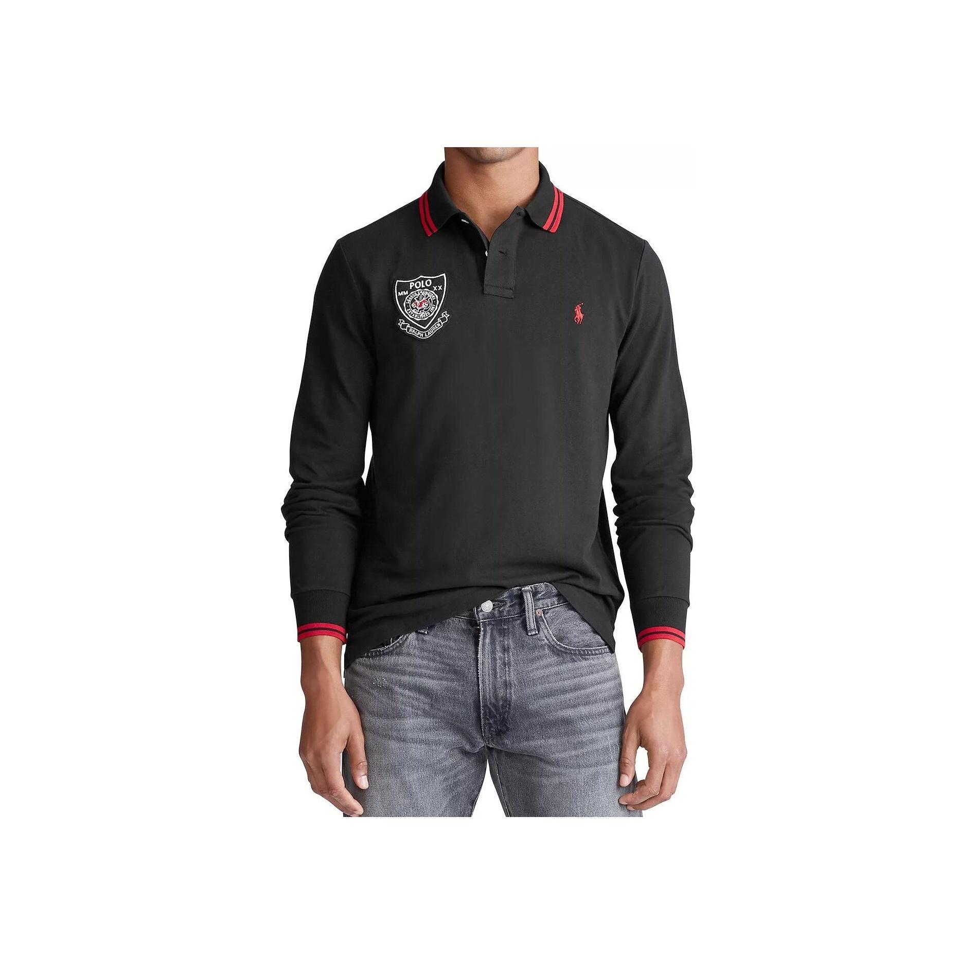 

Polo Ralph Lauren Поло с длинным рукавом с вышитым логотипом пони Мужские топы Черный MNPOKNI16820289-001 S